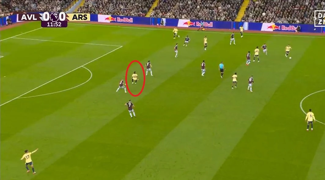 Calafiori bó vào vị trí trung phong khi Arsenal có bóng