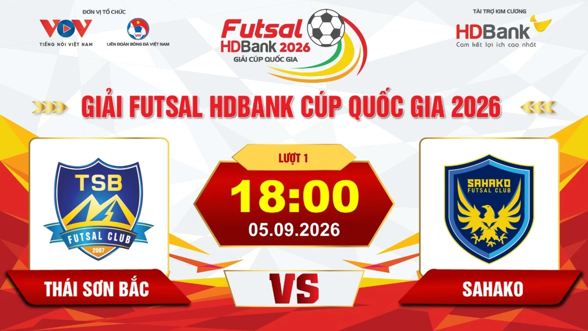 Link xem trực tiếp futsal HDBank Cúp QG 2026: Thái Sơn Bắc vs Sahako