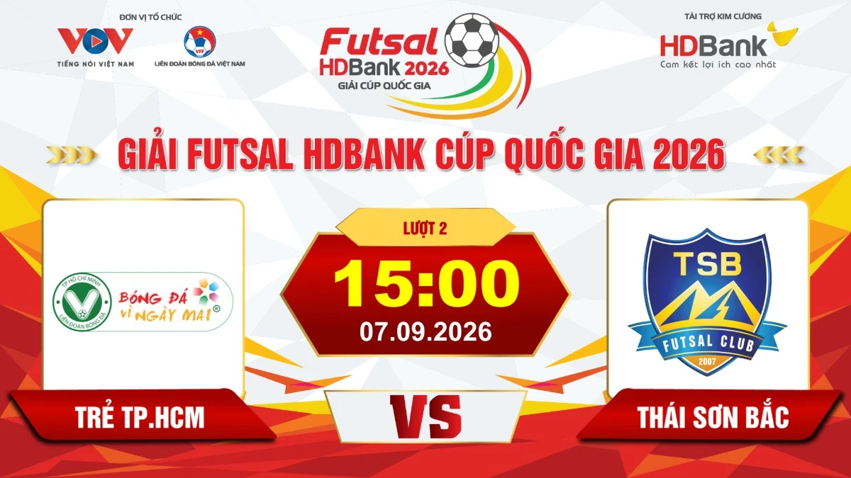 Link xem trực tiếp futsal HDBank Cúp QG 2026: Trẻ TPHCM vs Thái Sơn Bắc
